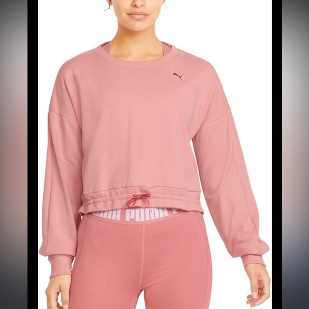 Puma Soft Pink Regular Fit Crew Neck Cropped Sweatshirt Size XL